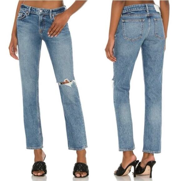 Revolve GRLFRND The Kate Low Rise Slim Crop Jeans Y2K Hidden Hills Wash Size 24 - Picture 1 of 14